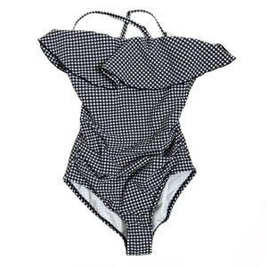 Palisades Beach Club Gingham Ruched One Piece Swimsuit - Size Small